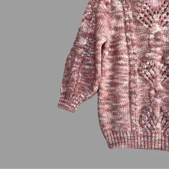 SEZANE Red Mohair Wool Cable Knit Short 3/4 Puff Sleeve Sweater Giulia Jumper XS - Picture 6 of 12